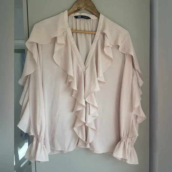 Zara light pale pink ruffle flowy blouse - Picture 1 of 6